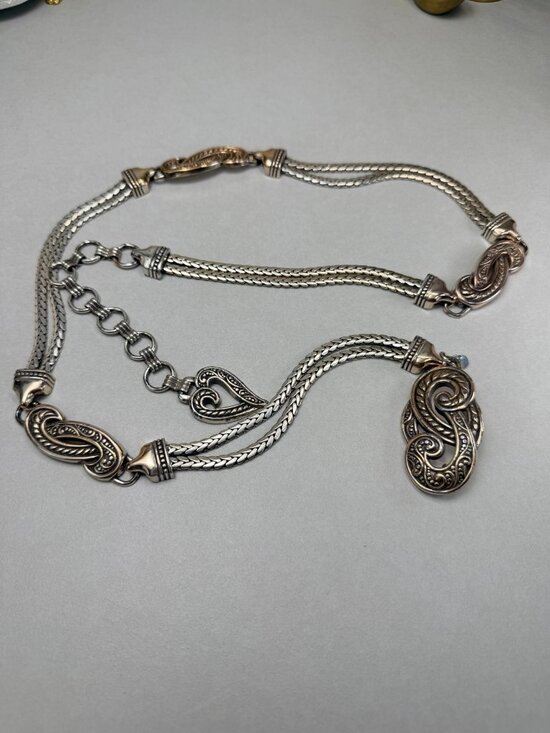 Brighton Silver Tone Chain Belt Heart Charm Adjustable Statement